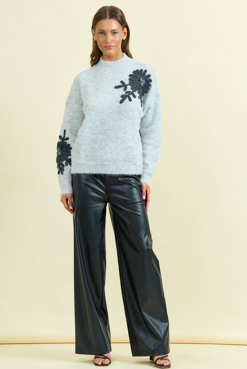 Floral Appliqué Mock Neck Sweater-Sweaters-Krush Kandy, Women's Online Fashion Boutique Located in Phoenix, Arizona (Scottsdale Area)