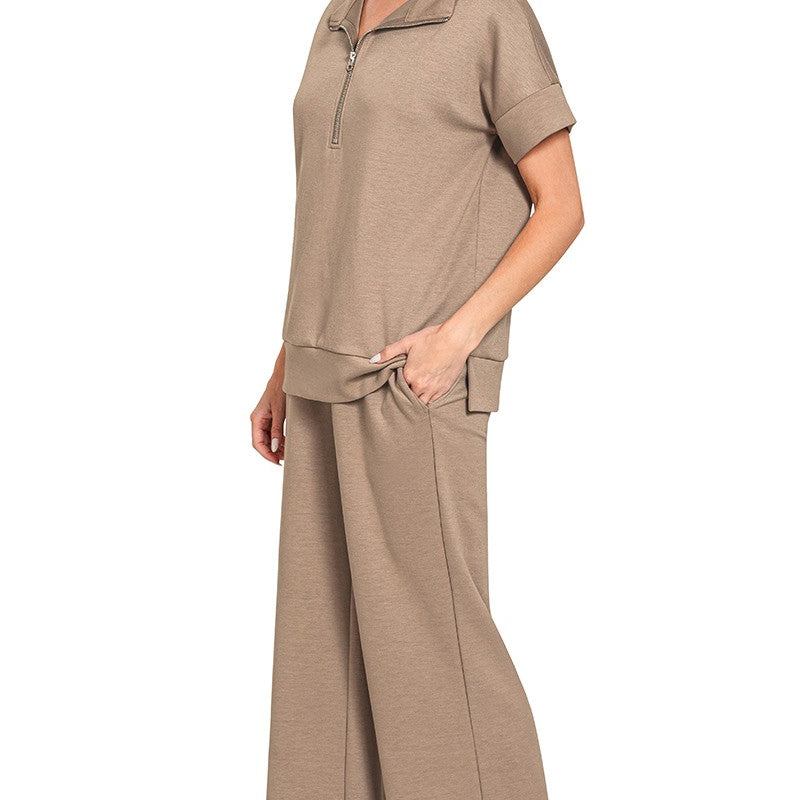Scuba Half Zip Top & Wide Leg Pants Set