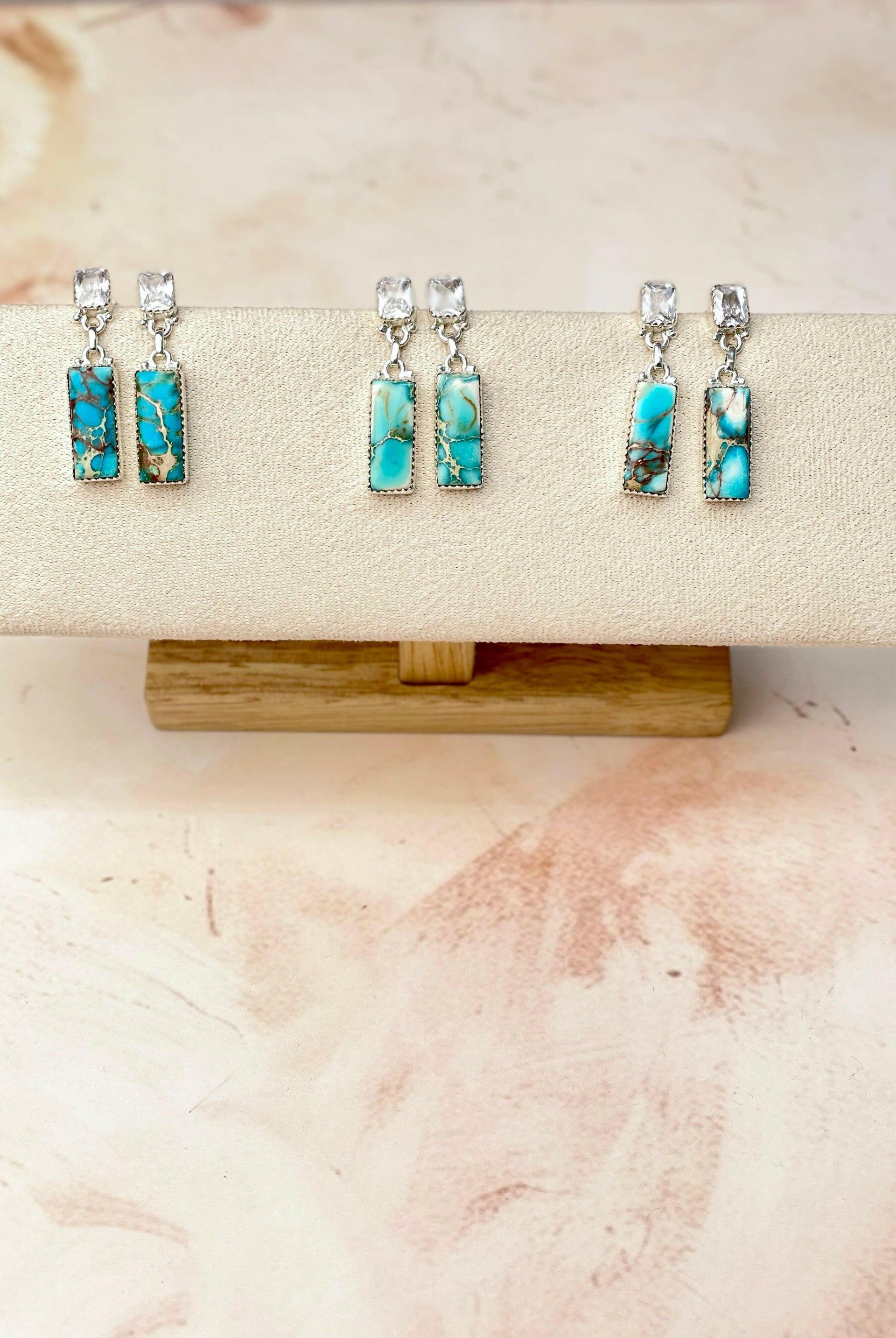 Desert Blue Jasper Bar and Cz Earrings-Earrings-Krush Kandy, Women's Online Fashion Boutique Located in Phoenix, Arizona (Scottsdale Area)