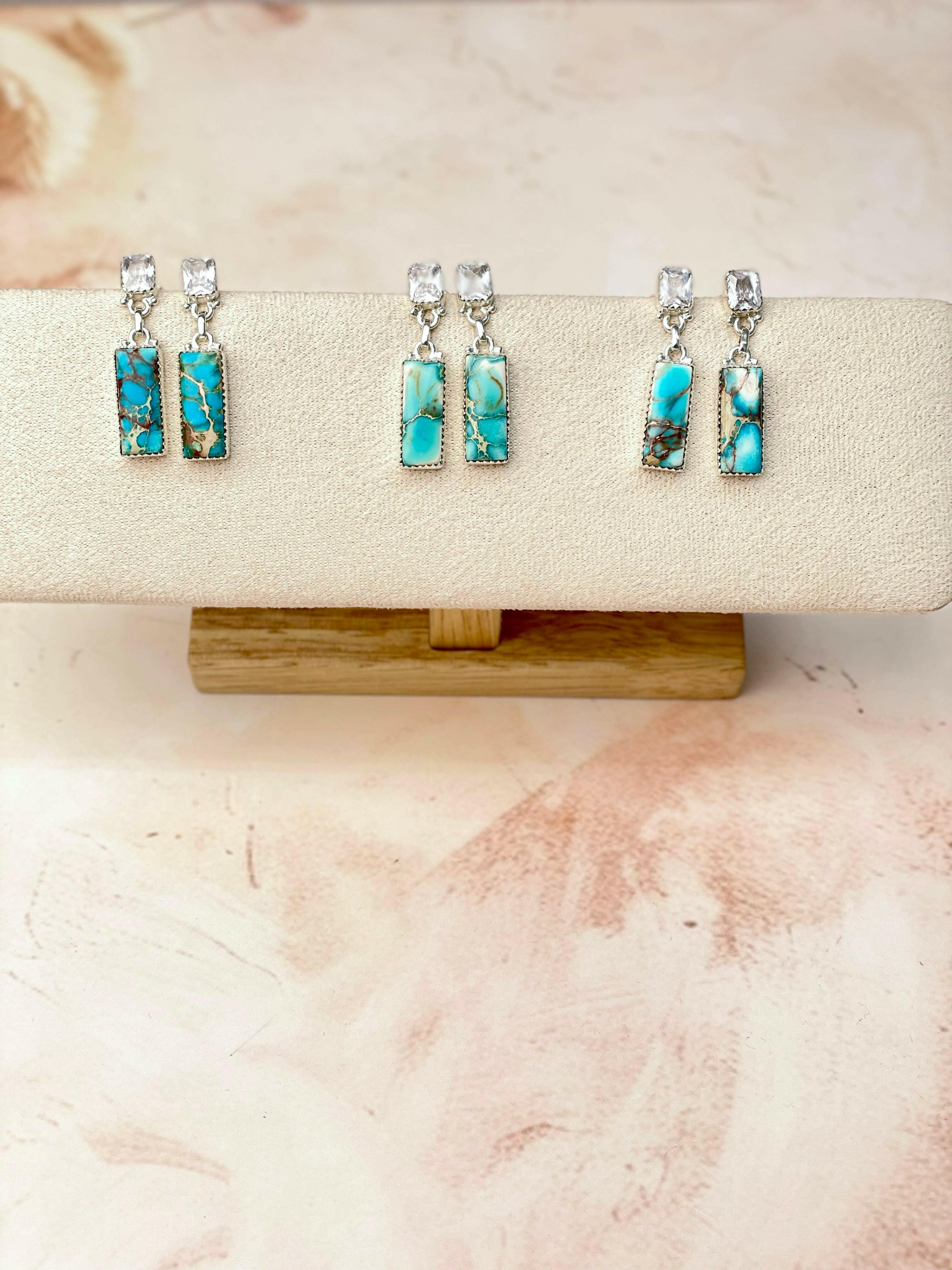 Desert Blue Jasper Bar and Cz Earrings-Earrings-Krush Kandy, Women's Online Fashion Boutique Located in Phoenix, Arizona (Scottsdale Area)