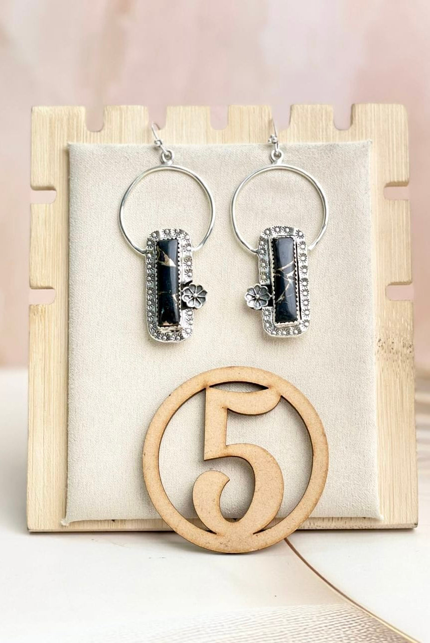 Sterling Flower Bar Stone Hoops-Earrings-Krush Kandy, Women's Online Fashion Boutique Located in Phoenix, Arizona (Scottsdale Area)
