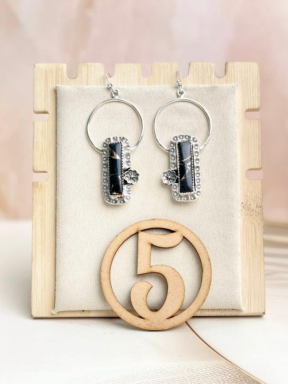 Sterling Flower Bar Stone Hoops-Earrings-Krush Kandy, Women's Online Fashion Boutique Located in Phoenix, Arizona (Scottsdale Area)