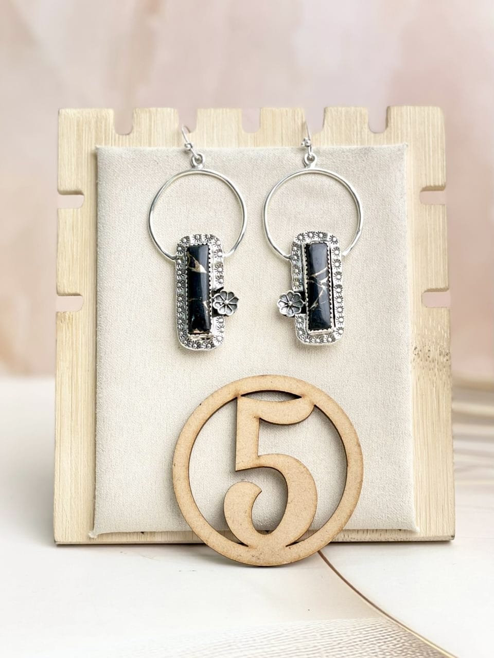 Sterling Flower Bar Stone Hoops-Earrings-Krush Kandy, Women's Online Fashion Boutique Located in Phoenix, Arizona (Scottsdale Area)