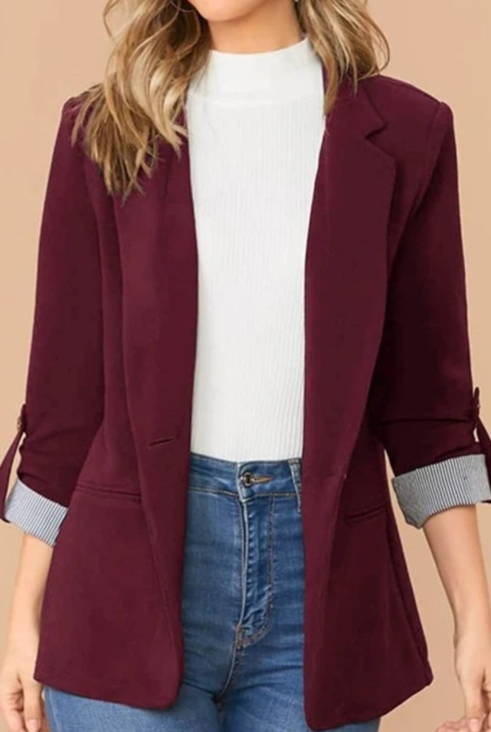 Lapel Collar Roll-Tab Sleeve Blazer-Krush Kandy, Women's Online Fashion Boutique Located in Phoenix, Arizona (Scottsdale Area)