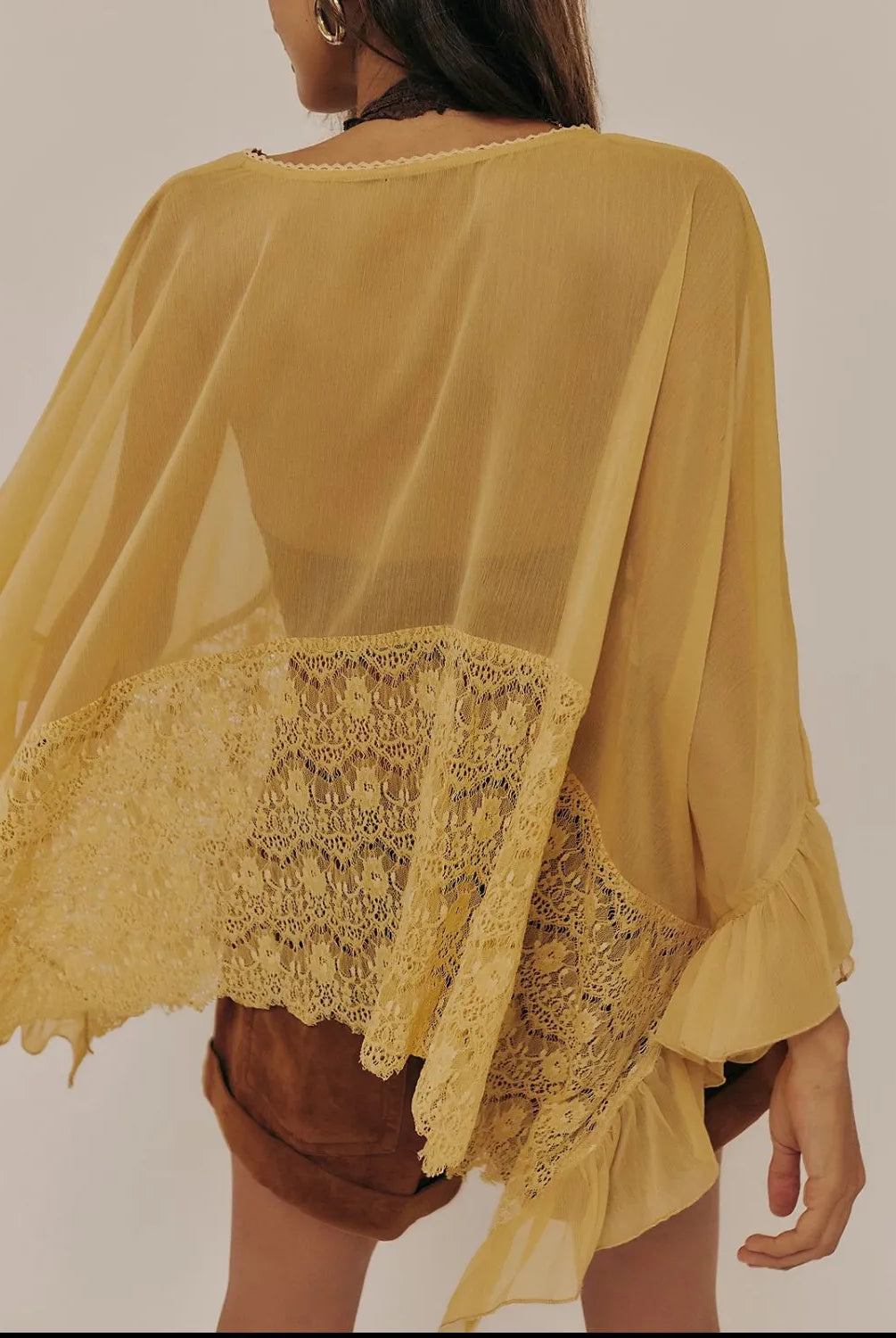 Lace V-Neck Ruffle Long Sleeve Cover-Up-Blouses-Krush Kandy, Women's Online Fashion Boutique Located in Phoenix, Arizona (Scottsdale Area)