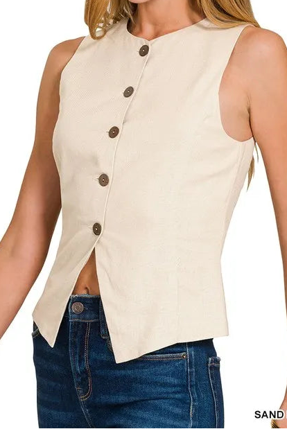 Linen Button Down Vest-Vests-Krush Kandy, Women's Online Fashion Boutique Located in Phoenix, Arizona (Scottsdale Area)