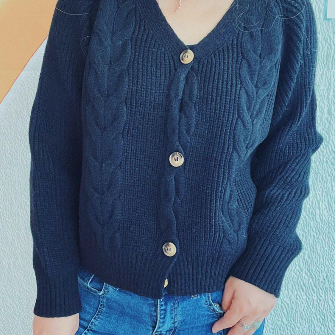 Cable-Knit V-Neck Button Down Long Sleeve Cardigan-Krush Kandy, Women's Online Fashion Boutique Located in Phoenix, Arizona (Scottsdale Area)