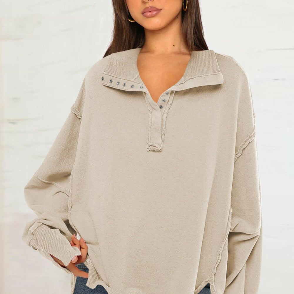 Exposed Seam Side Slit Long Sleeve Sweatshirt-Krush Kandy, Women's Online Fashion Boutique Located in Phoenix, Arizona (Scottsdale Area)
