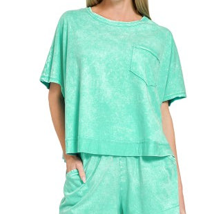 Acid Washed Oversized Top & Shorts Set