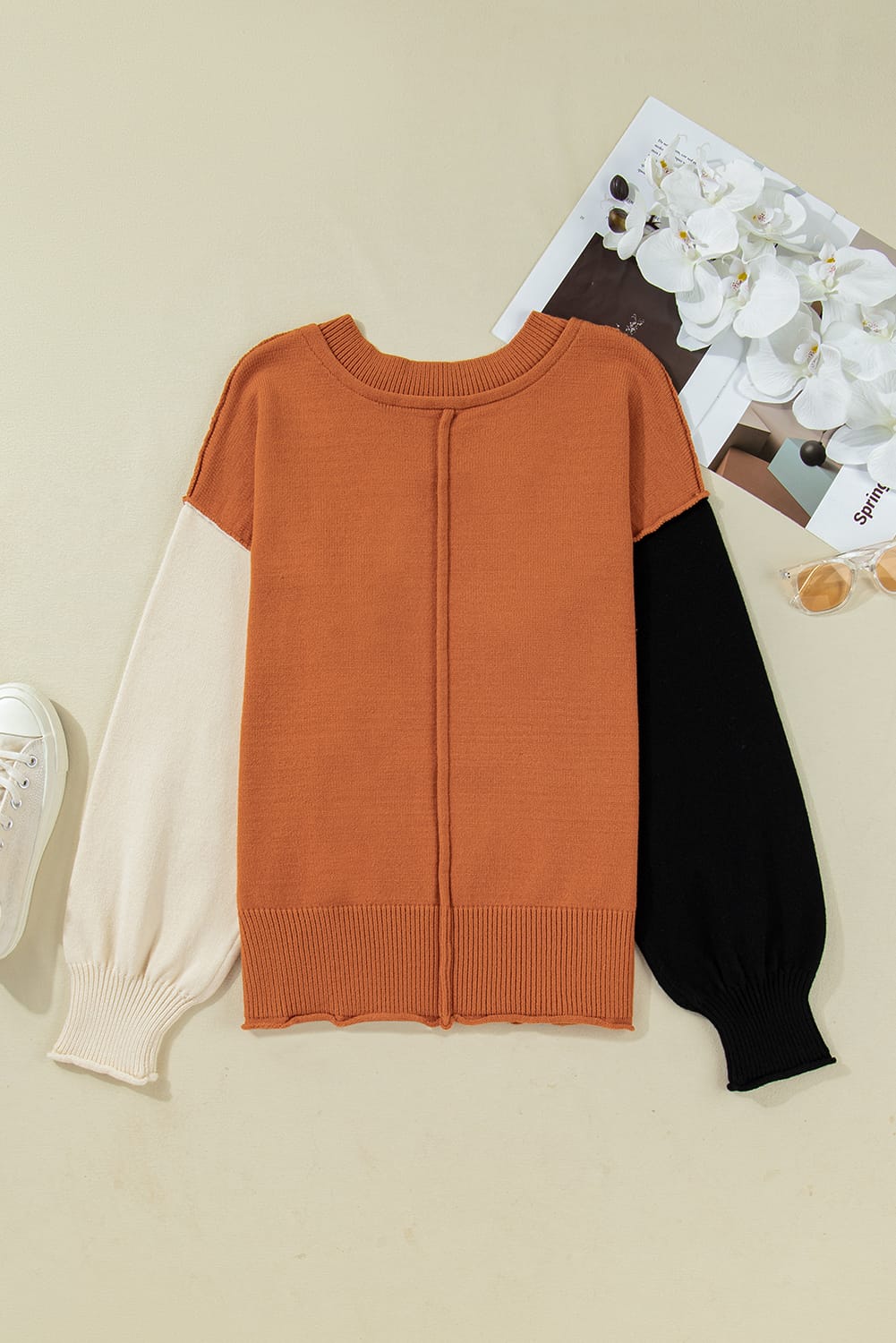 Colorblock Patchwork Knit Sweater-Sweatshirt-Krush Kandy, Women's Online Fashion Boutique Located in Phoenix, Arizona (Scottsdale Area)