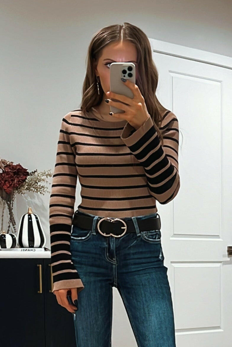 Stripe Long Sleeve Sweater Top-Long Sleeve Tops-Krush Kandy, Women's Online Fashion Boutique Located in Phoenix, Arizona (Scottsdale Area)