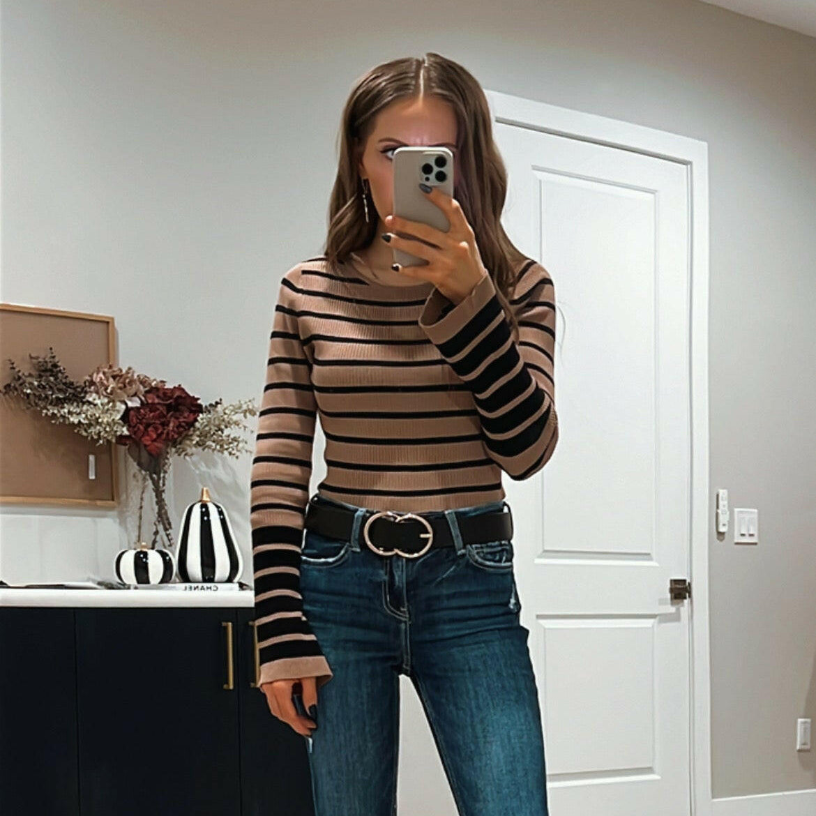 Stripe Long Sleeve Sweater Top-Long Sleeve Tops-Krush Kandy, Women's Online Fashion Boutique Located in Phoenix, Arizona (Scottsdale Area)