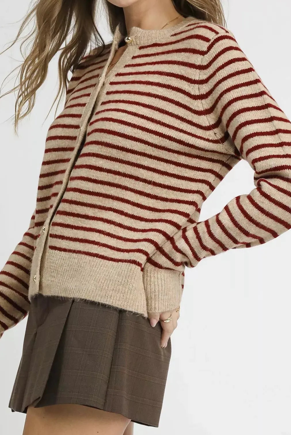 Umgee Striped Button-Up Knit Cardigan-Cardigans-Krush Kandy, Women's Online Fashion Boutique Located in Phoenix, Arizona (Scottsdale Area)