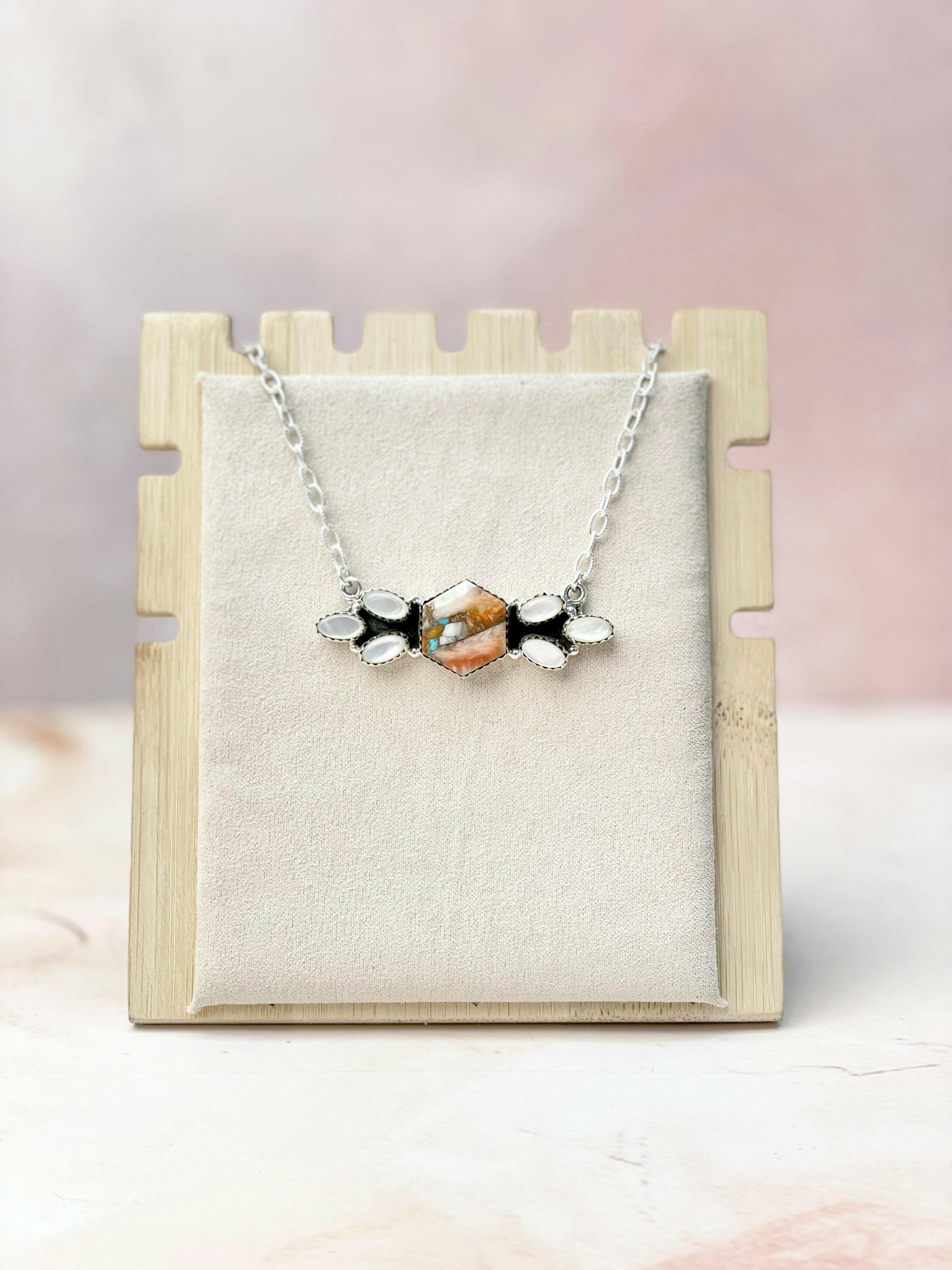 Multi Gem and MOP Hexagon Bar Necklace-Necklaces-Krush Kandy, Women's Online Fashion Boutique Located in Phoenix, Arizona (Scottsdale Area)
