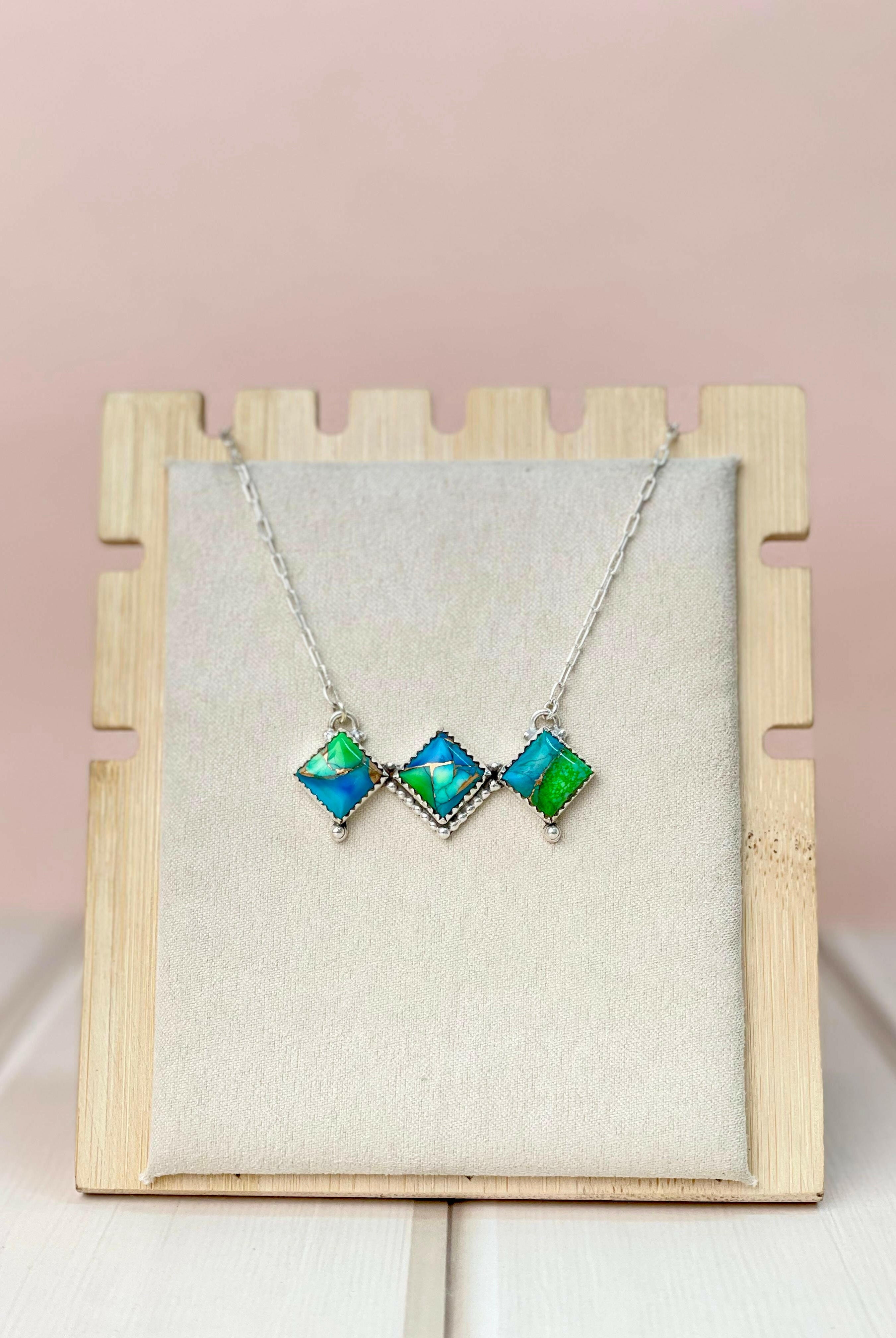 Peacock Dahlia Square Bar Necklace-Necklaces-Krush Kandy, Women's Online Fashion Boutique Located in Phoenix, Arizona (Scottsdale Area)