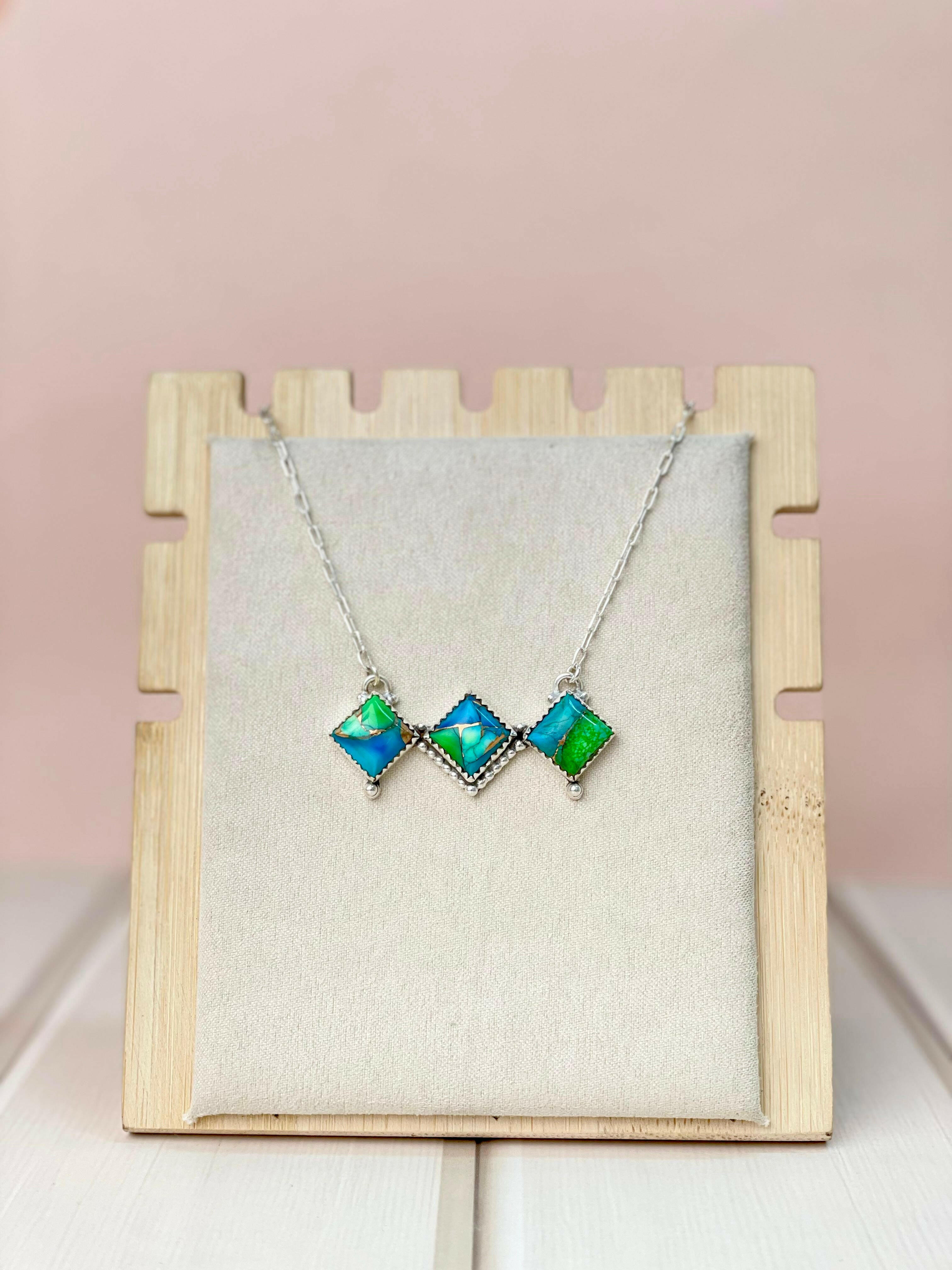 Peacock Dahlia Square Bar Necklace-Necklaces-Krush Kandy, Women's Online Fashion Boutique Located in Phoenix, Arizona (Scottsdale Area)