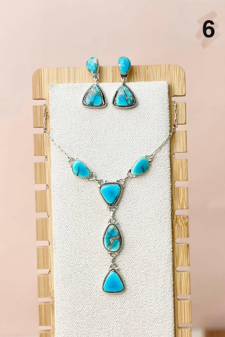 Desert Blue Jasper Necklace and Earring Set-Necklaces-Krush Kandy, Women's Online Fashion Boutique Located in Phoenix, Arizona (Scottsdale Area)