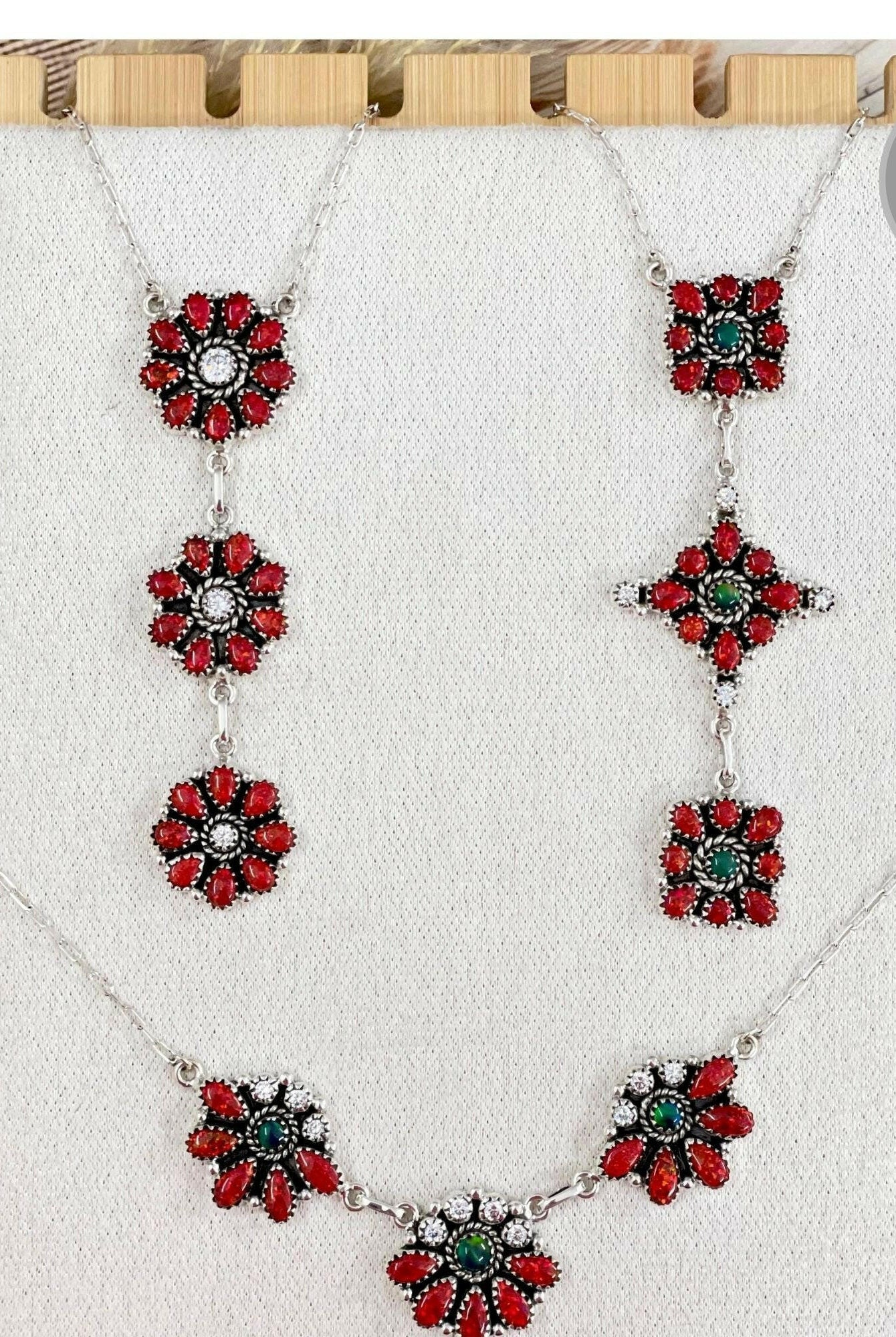 Red Opal Trio Cluster Necklaces-Chain Necklaces-Krush Kandy, Women's Online Fashion Boutique Located in Phoenix, Arizona (Scottsdale Area)