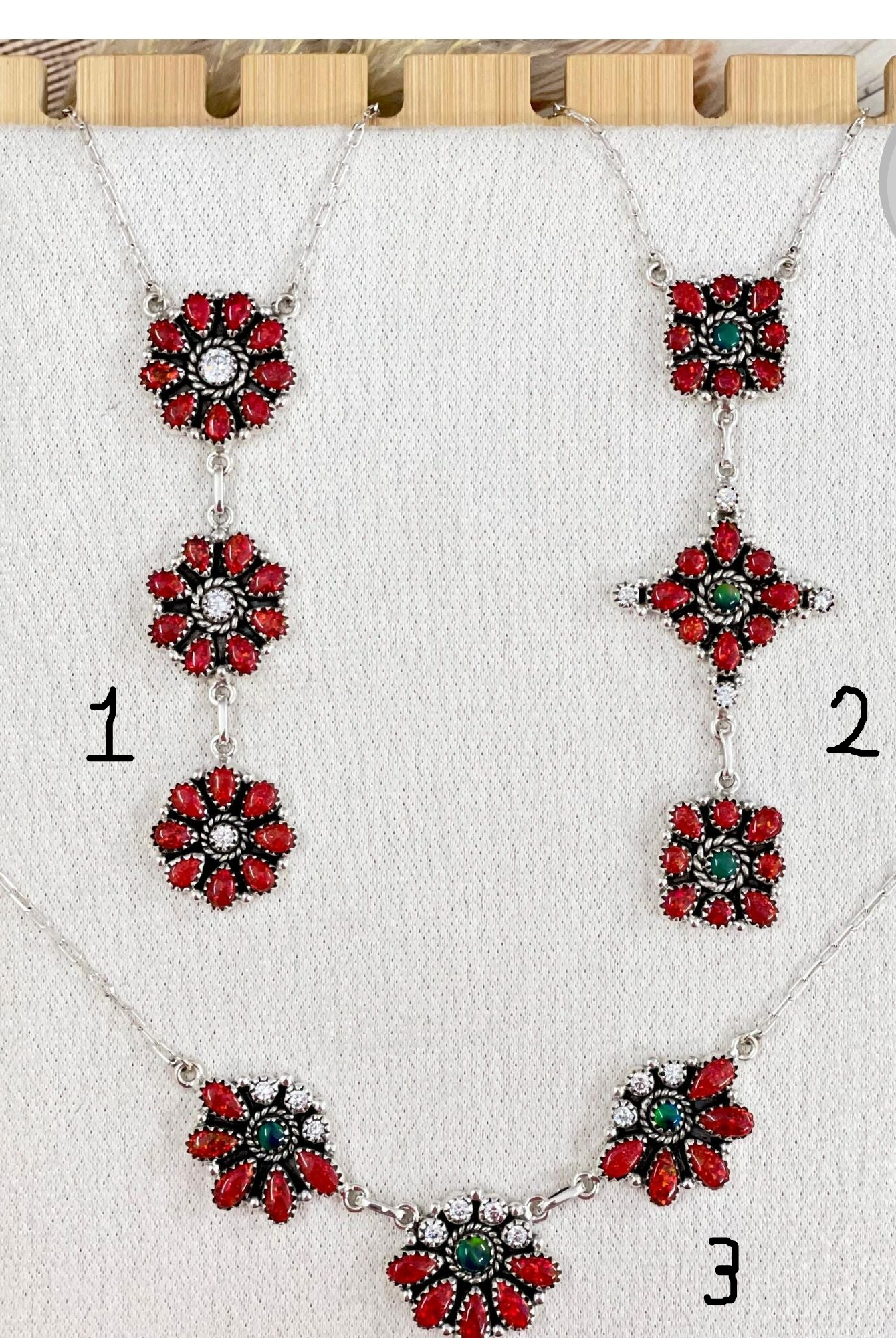 Red Opal Trio Cluster Necklaces-Chain Necklaces-Krush Kandy, Women's Online Fashion Boutique Located in Phoenix, Arizona (Scottsdale Area)