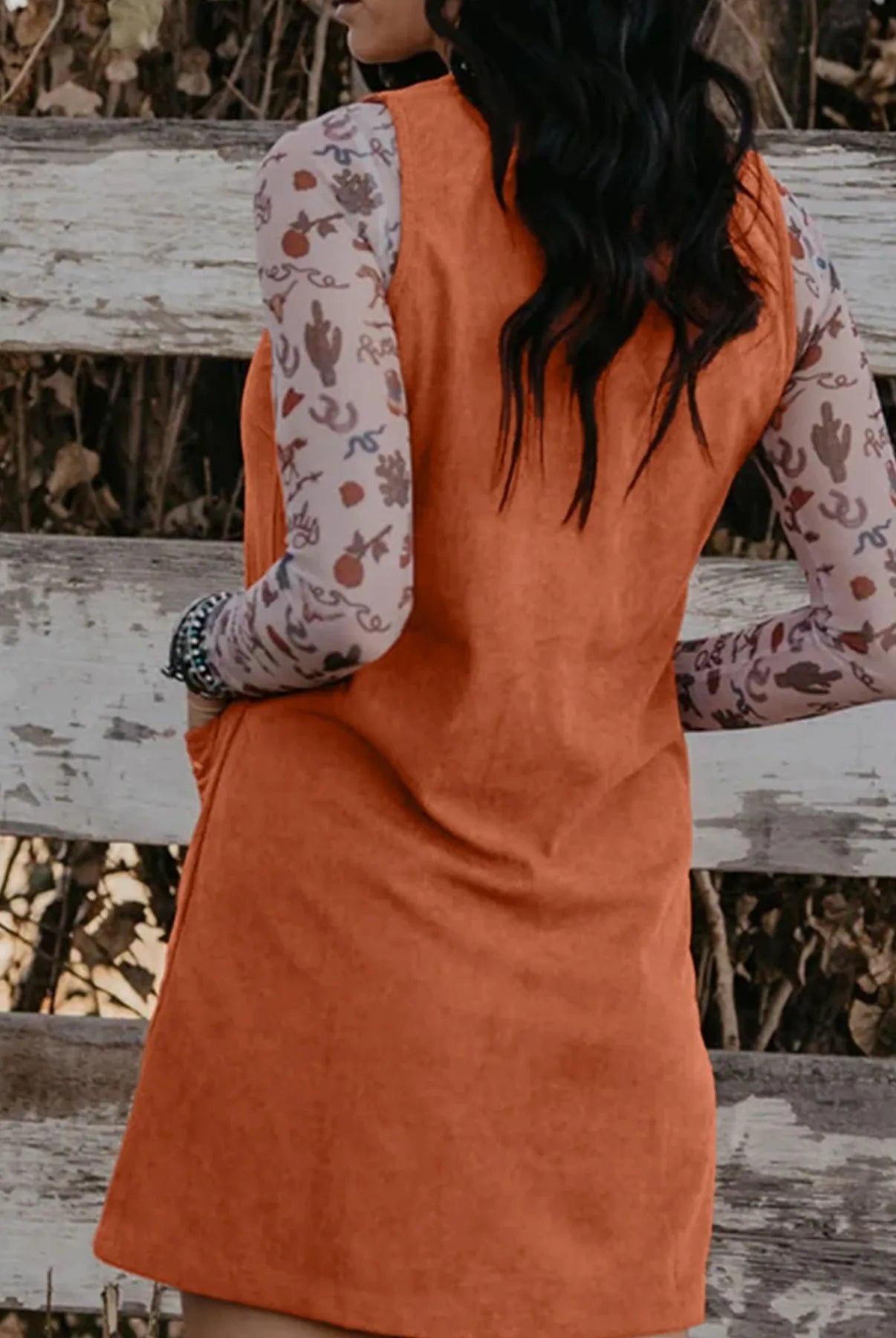 Corduroy Western Embroidered Patched Pocket Shift Sleeveless Mini Dress-dresses-Krush Kandy, Women's Online Fashion Boutique Located in Phoenix, Arizona (Scottsdale Area)