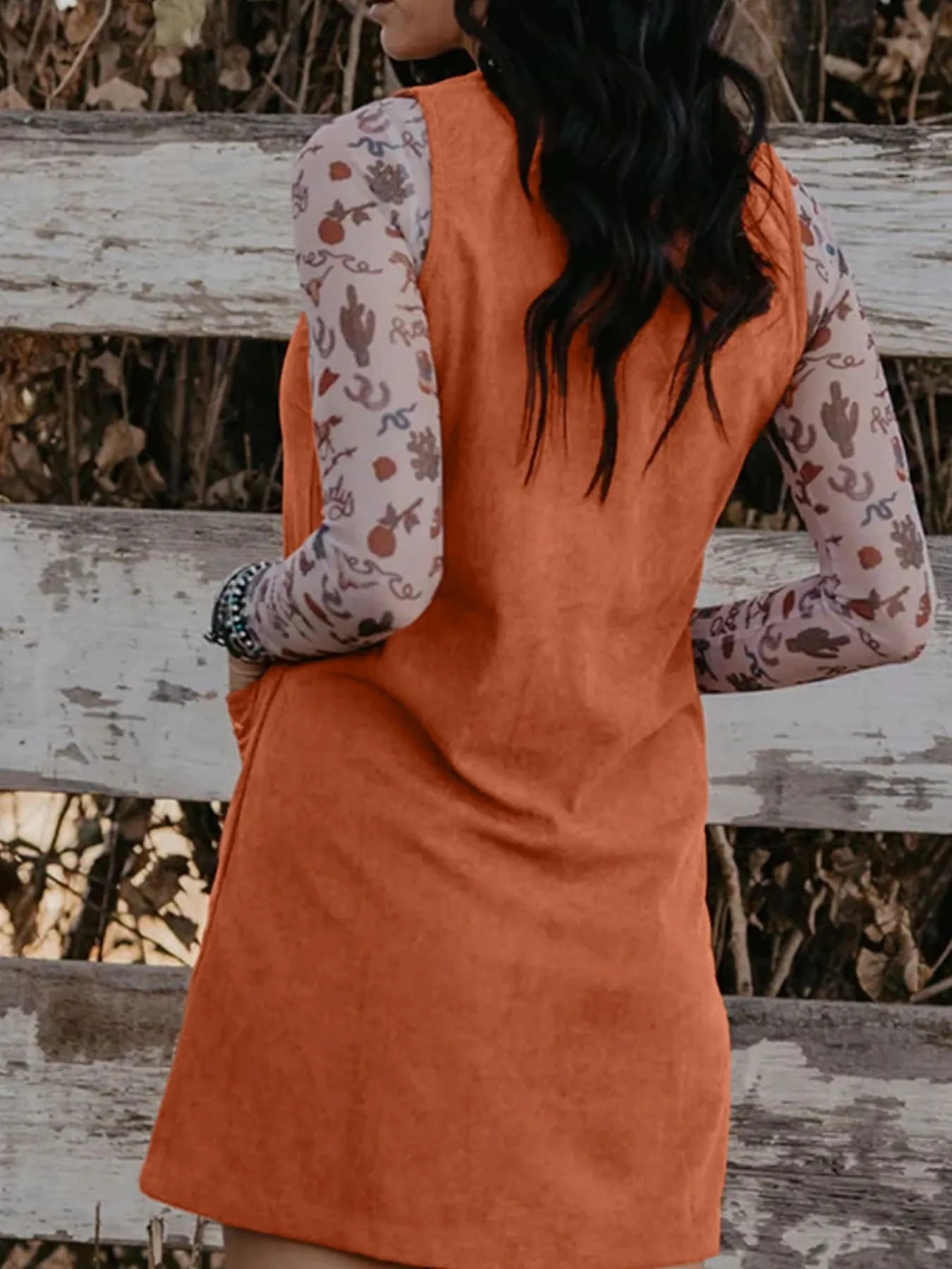 Corduroy Western Embroidered Patched Pocket Shift Sleeveless Mini Dress-dresses-Krush Kandy, Women's Online Fashion Boutique Located in Phoenix, Arizona (Scottsdale Area)