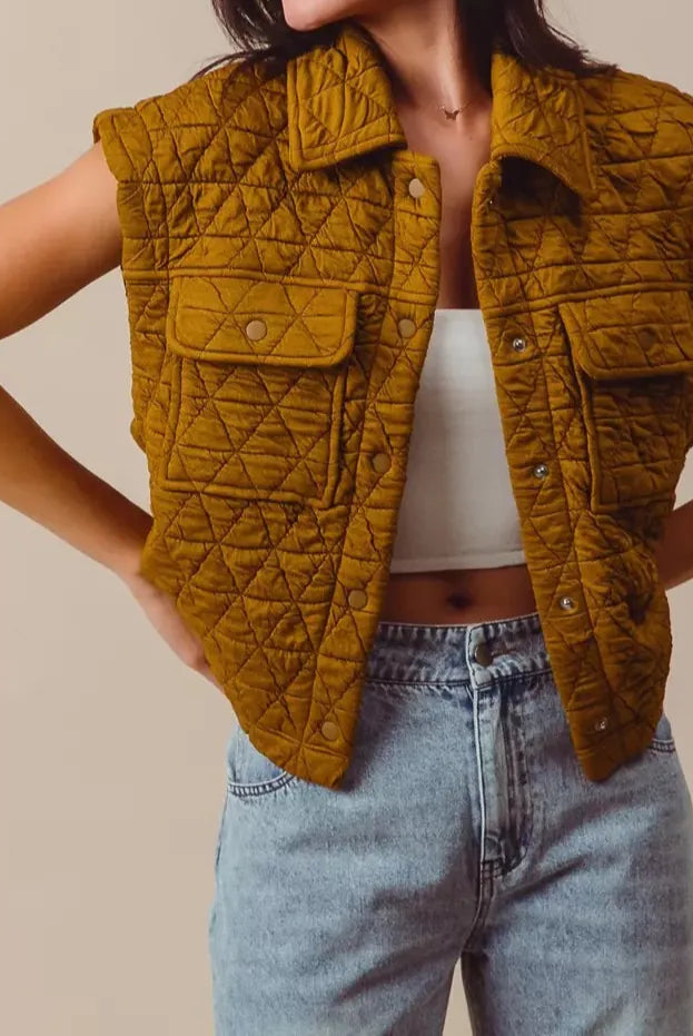 SO ME Triangle Quilting Stitch Button Up Knit Vest-Vests-Krush Kandy, Women's Online Fashion Boutique Located in Phoenix, Arizona (Scottsdale Area)