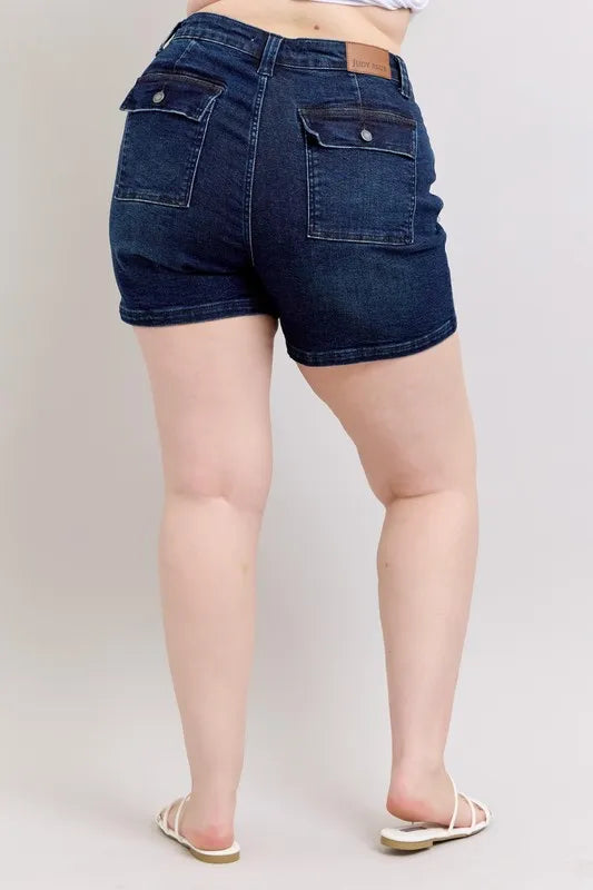 Judy Blue High Waist Back Flap Pocket Denim Shorts-Denim-Krush Kandy, Women's Online Fashion Boutique Located in Phoenix, Arizona (Scottsdale Area)