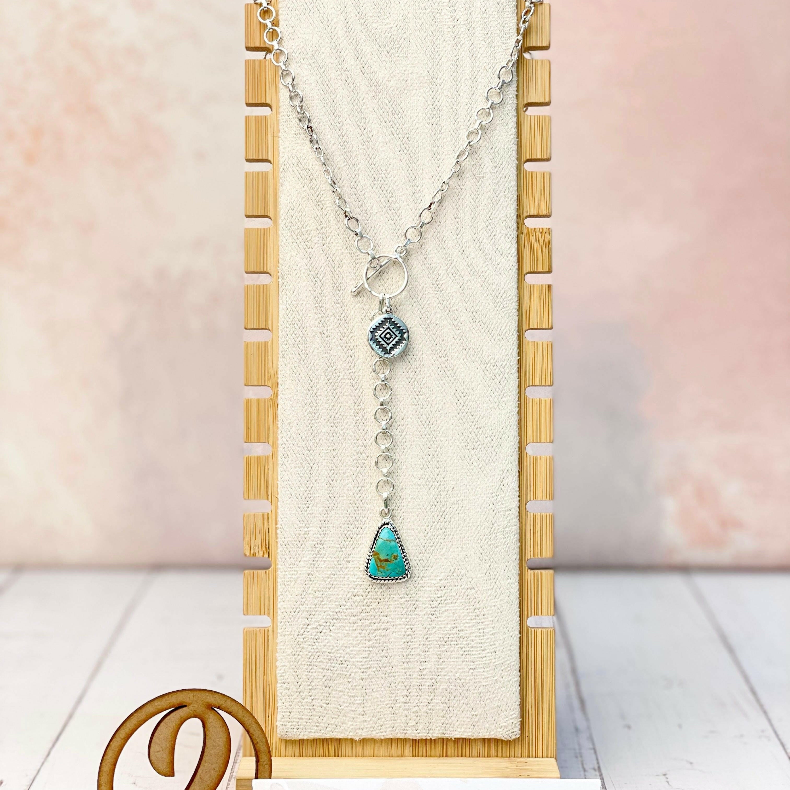 Ayla's Sterling Aztec Stone Drop Necklace-Necklaces-Krush Kandy, Women's Online Fashion Boutique Located in Phoenix, Arizona (Scottsdale Area)