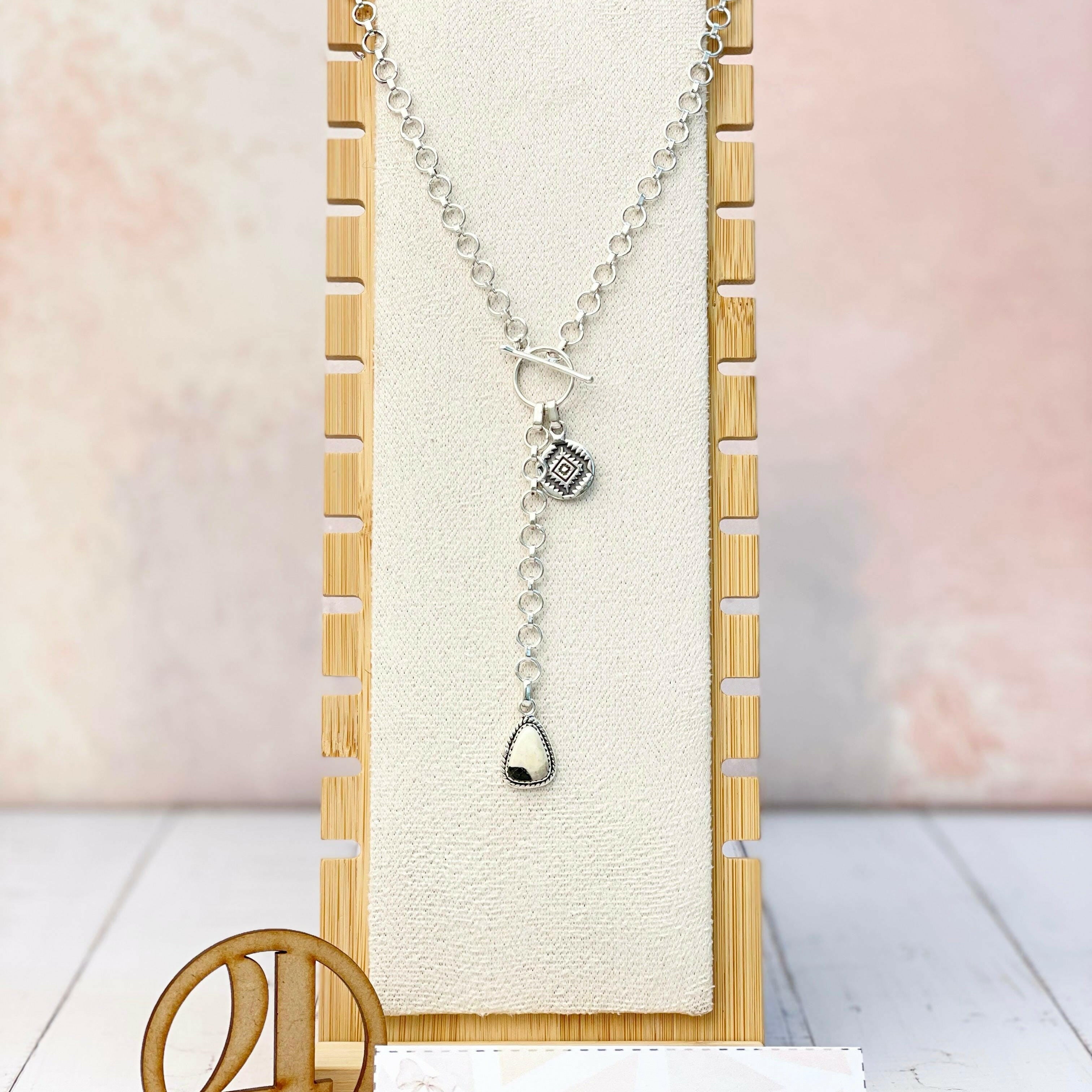 Ayla's Sterling Aztec Stone Drop Necklace-Necklaces-Krush Kandy, Women's Online Fashion Boutique Located in Phoenix, Arizona (Scottsdale Area)