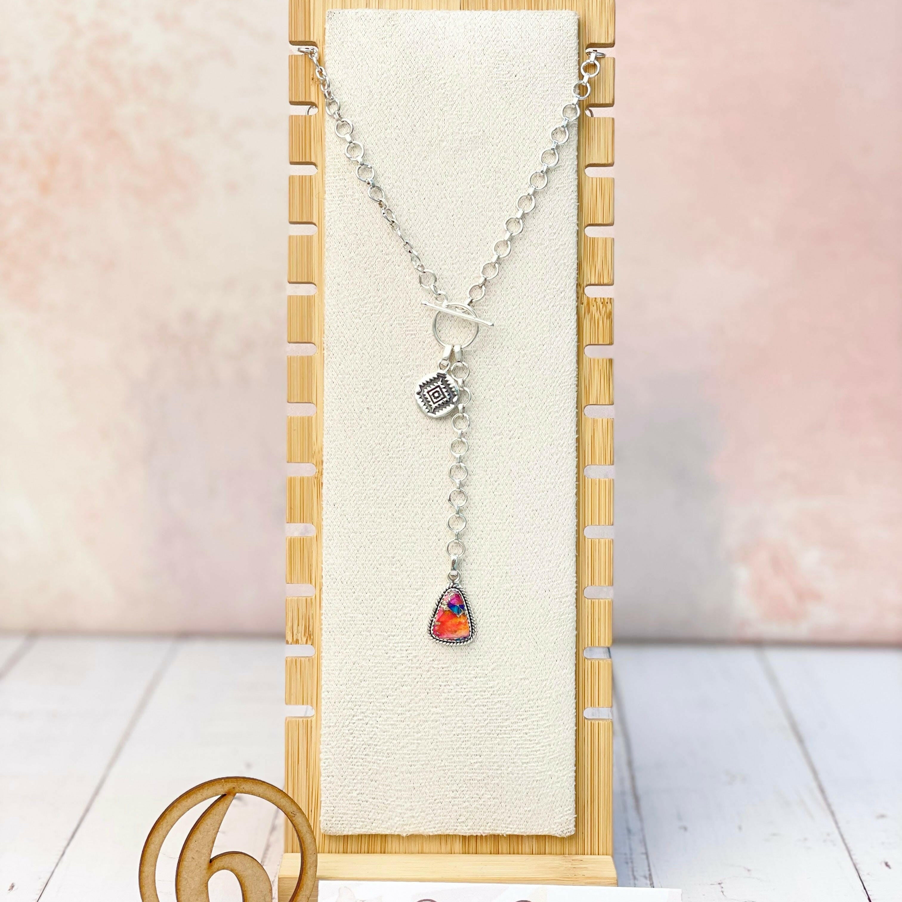 Ayla's Sterling Aztec Stone Drop Necklace-Necklaces-Krush Kandy, Women's Online Fashion Boutique Located in Phoenix, Arizona (Scottsdale Area)