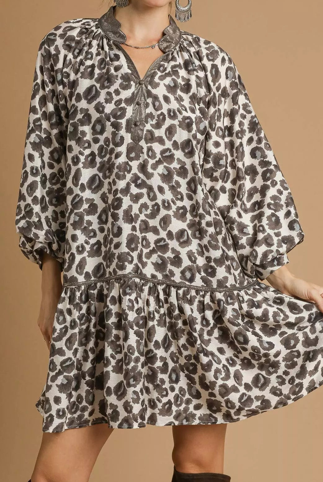 Umgee Leopard Print Tiered Mini Dress-Dresses-Krush Kandy, Women's Online Fashion Boutique Located in Phoenix, Arizona (Scottsdale Area)