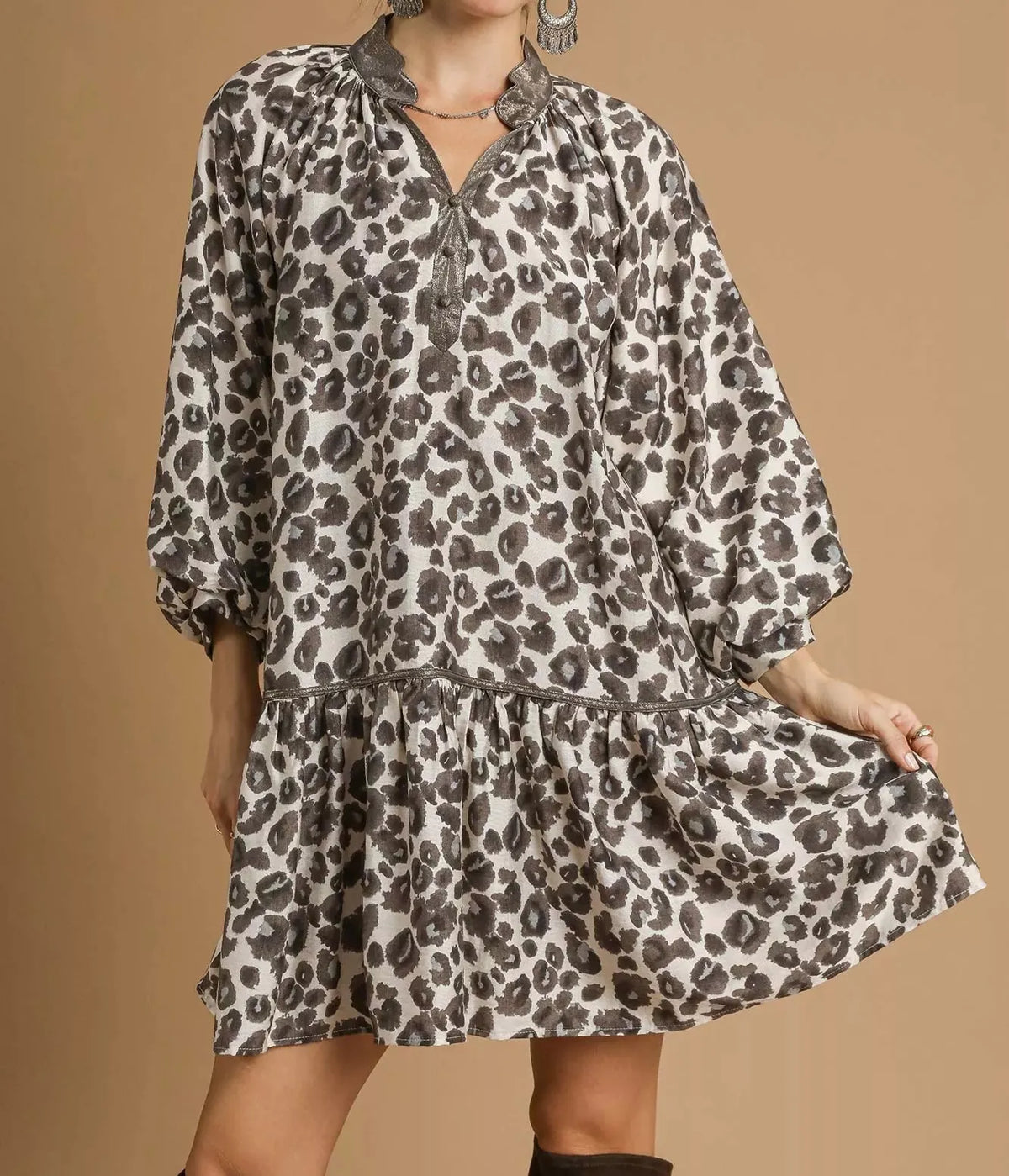 Umgee Leopard Print Tiered Mini Dress-Dresses-Krush Kandy, Women's Online Fashion Boutique Located in Phoenix, Arizona (Scottsdale Area)
