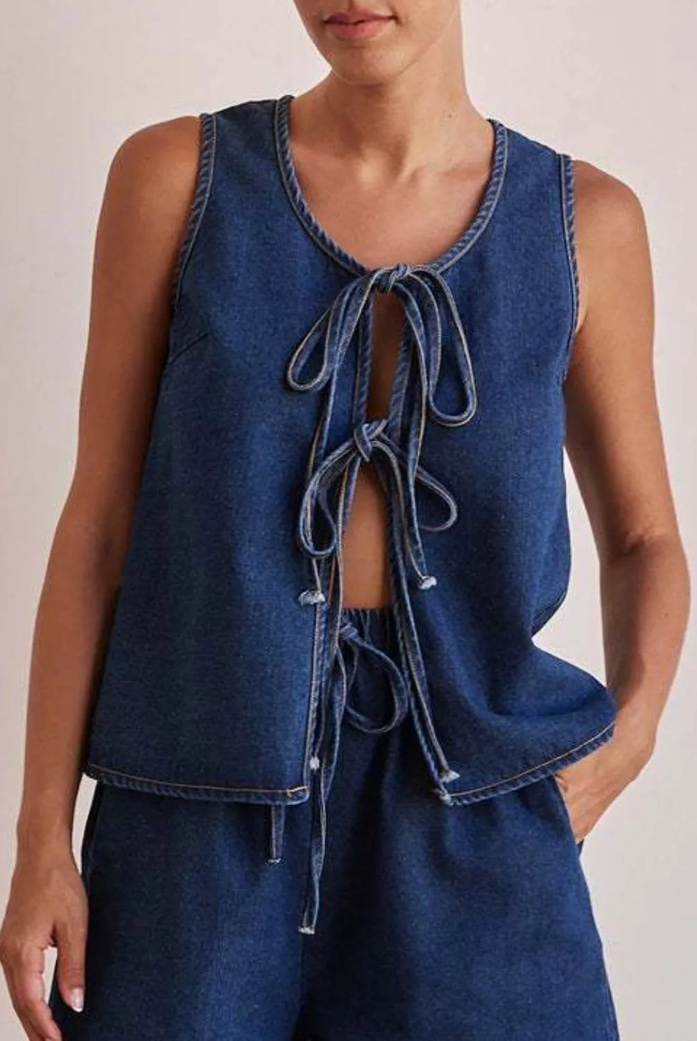 Tie Front Denim Vest-Tops-Krush Kandy, Women's Online Fashion Boutique Located in Phoenix, Arizona (Scottsdale Area)