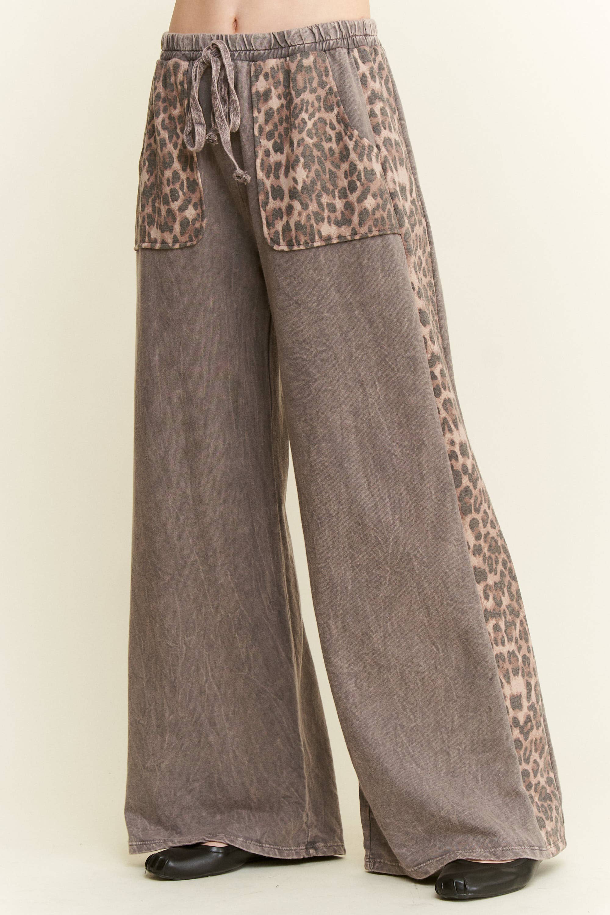 Mineral Washed Leopard Print Pocket Side Trim Pants-Pants-Krush Kandy, Women's Online Fashion Boutique Located in Phoenix, Arizona (Scottsdale Area)