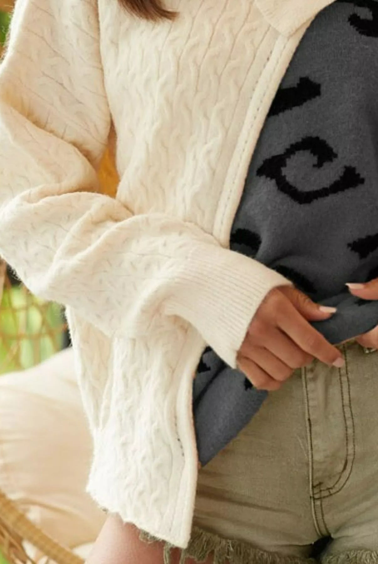BiBi Cable-Knit Color Block One Shoulder Asymmetrical Sweater-Sweaters-Krush Kandy, Women's Online Fashion Boutique Located in Phoenix, Arizona (Scottsdale Area)