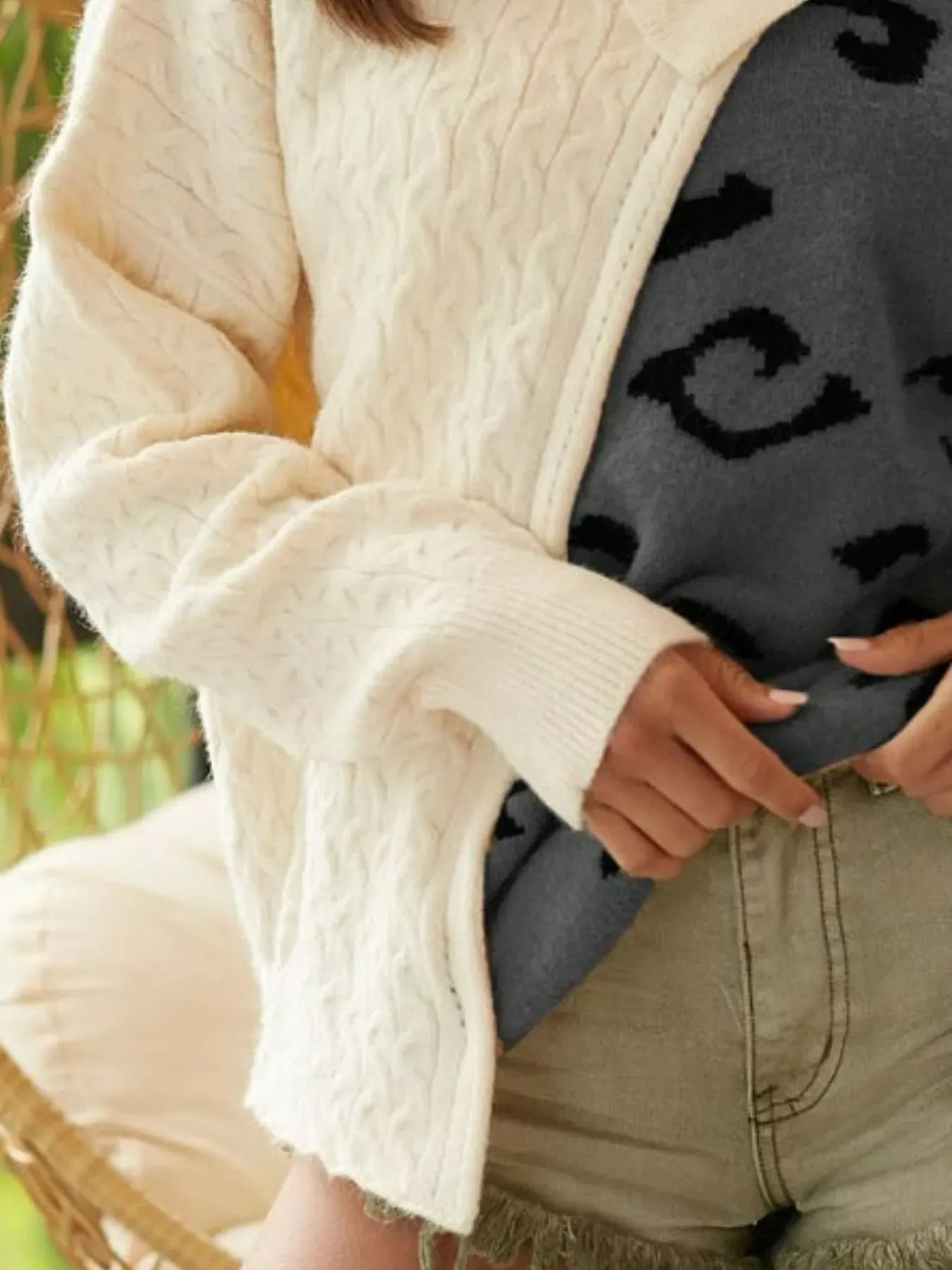 BiBi Cable-Knit Color Block One Shoulder Asymmetrical Sweater-Sweaters-Krush Kandy, Women's Online Fashion Boutique Located in Phoenix, Arizona (Scottsdale Area)