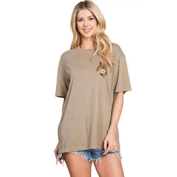 Floral Cow Skull Graphic Premium Washed Tee PREORDER-Graphic Tees-Krush Kandy, Women's Online Fashion Boutique Located in Phoenix, Arizona (Scottsdale Area)