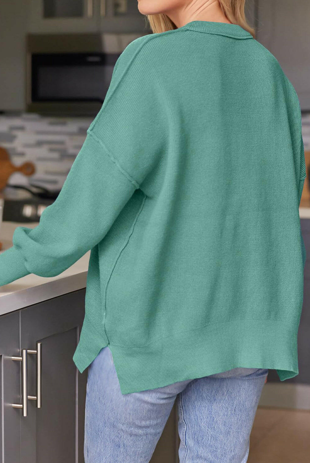 Slit Round Neck Dropped Shoulder Sweater-Krush Kandy, Women's Online Fashion Boutique Located in Phoenix, Arizona (Scottsdale Area)