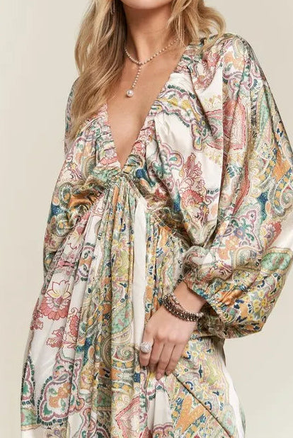 ADORA Printed V-Neck Batwing Sleeve Dress-Dresses-Krush Kandy, Women's Online Fashion Boutique Located in Phoenix, Arizona (Scottsdale Area)