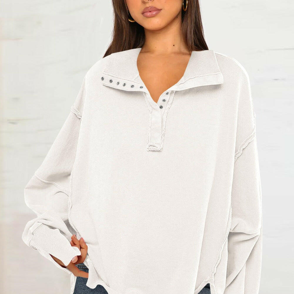 Exposed Seam Side Slit Long Sleeve Sweatshirt-Krush Kandy, Women's Online Fashion Boutique Located in Phoenix, Arizona (Scottsdale Area)