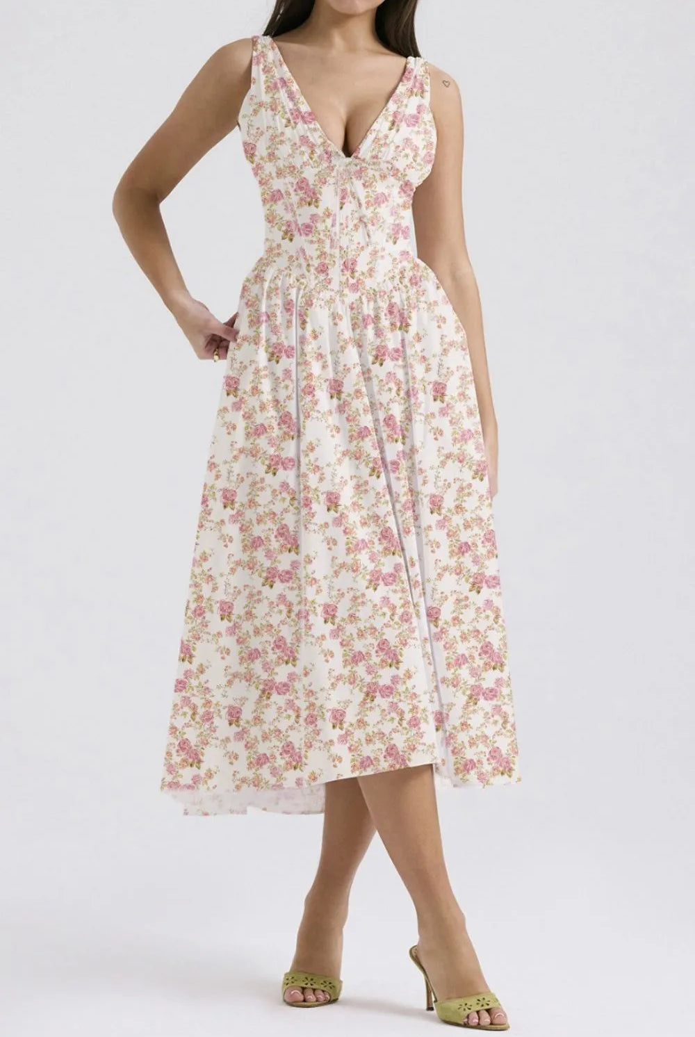 Floral V-Neck Sleeveless Midi Dress with Pockets-Dresses-Krush Kandy, Women's Online Fashion Boutique Located in Phoenix, Arizona (Scottsdale Area)