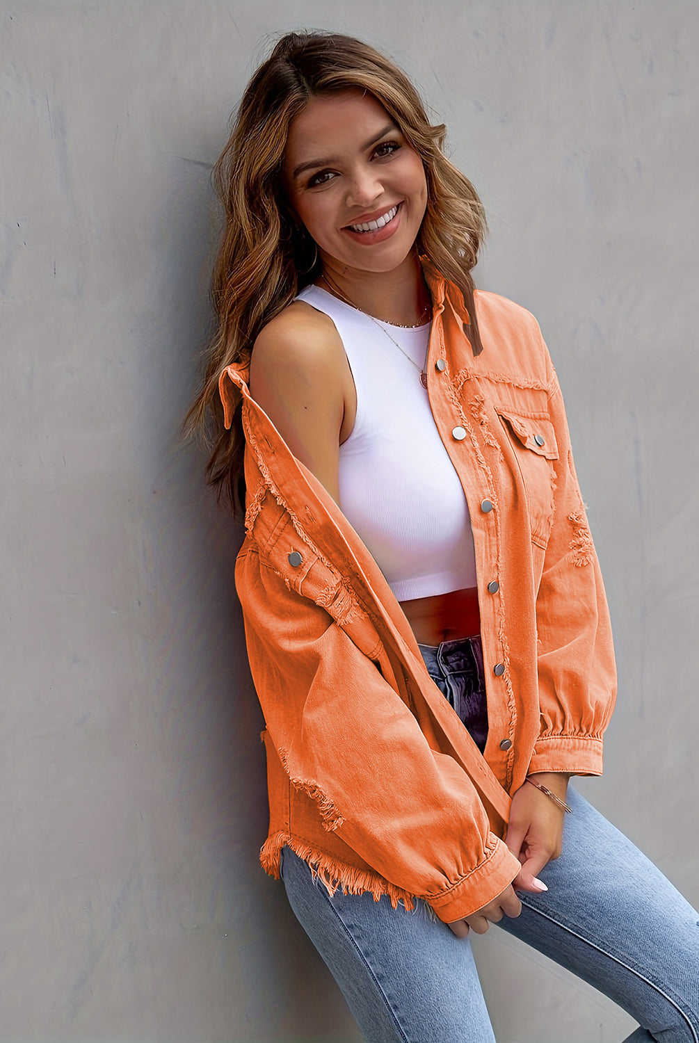 Distressed Drop Shoulder Denim Jacket-Krush Kandy, Women's Online Fashion Boutique Located in Phoenix, Arizona (Scottsdale Area)
