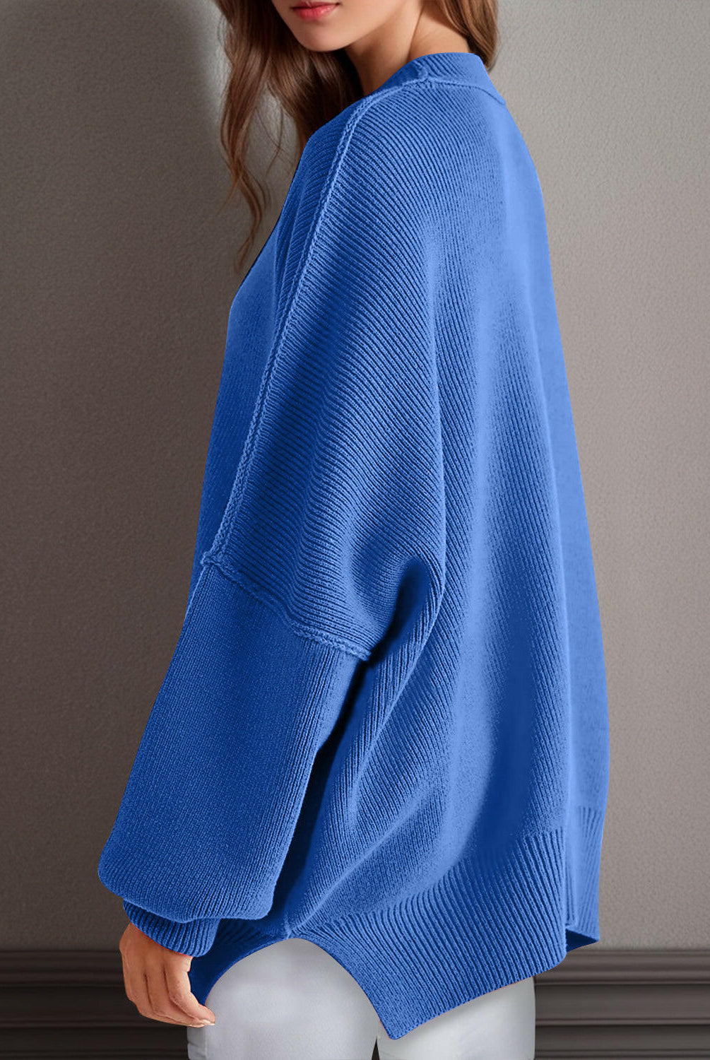 Double Take Side Slit Round Neck Long Sleeve Sweater-Sweaters-Krush Kandy, Women's Online Fashion Boutique Located in Phoenix, Arizona (Scottsdale Area)