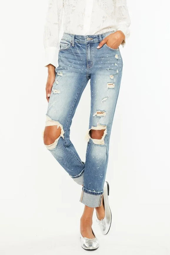 Kancan High Rise Distressed Boyfriend Fit Jeans-Denim-Krush Kandy, Women's Online Fashion Boutique Located in Phoenix, Arizona (Scottsdale Area)
