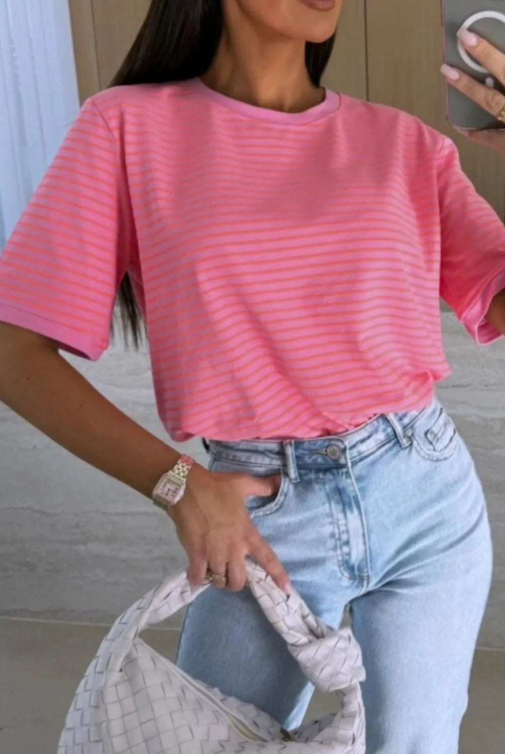 Striped Casual Tee-Tops-Krush Kandy, Women's Online Fashion Boutique Located in Phoenix, Arizona (Scottsdale Area)