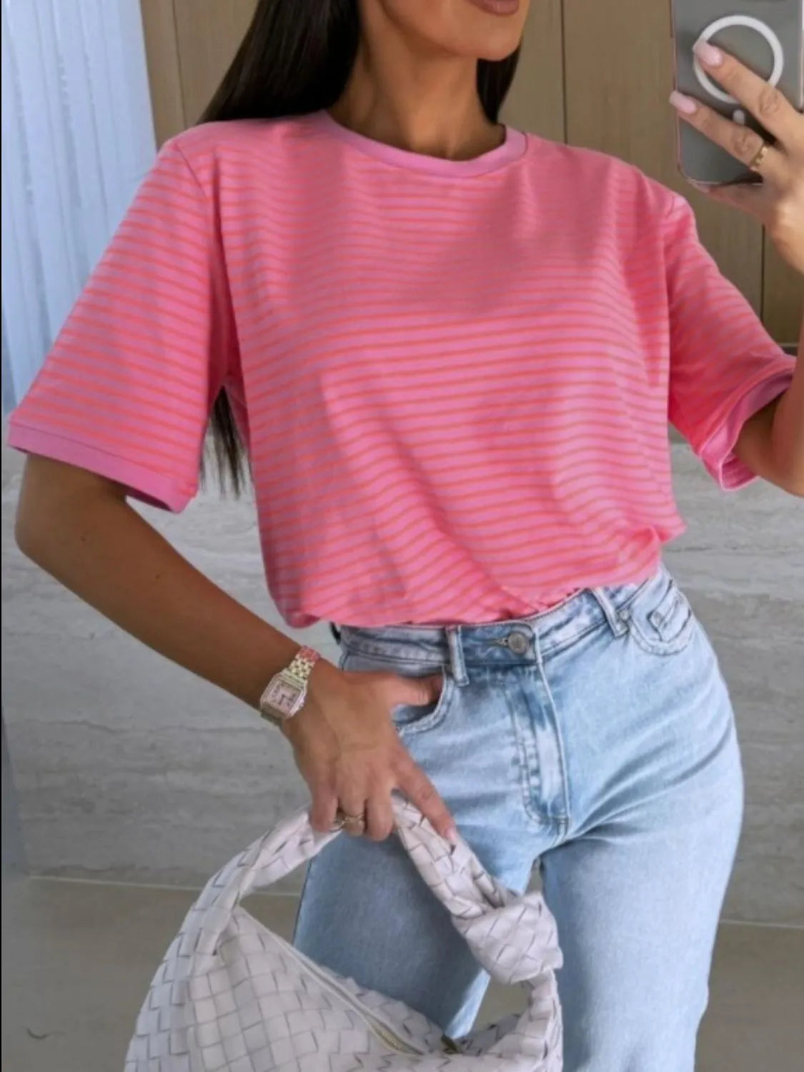 Striped Casual Tee-Tops-Krush Kandy, Women's Online Fashion Boutique Located in Phoenix, Arizona (Scottsdale Area)