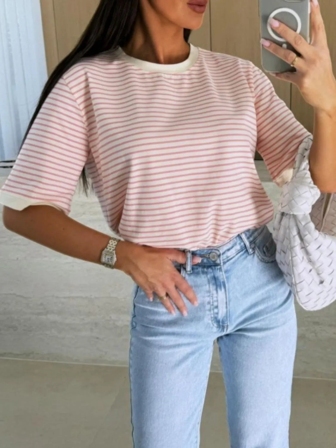 Striped Casual Tee-Tops-Krush Kandy, Women's Online Fashion Boutique Located in Phoenix, Arizona (Scottsdale Area)