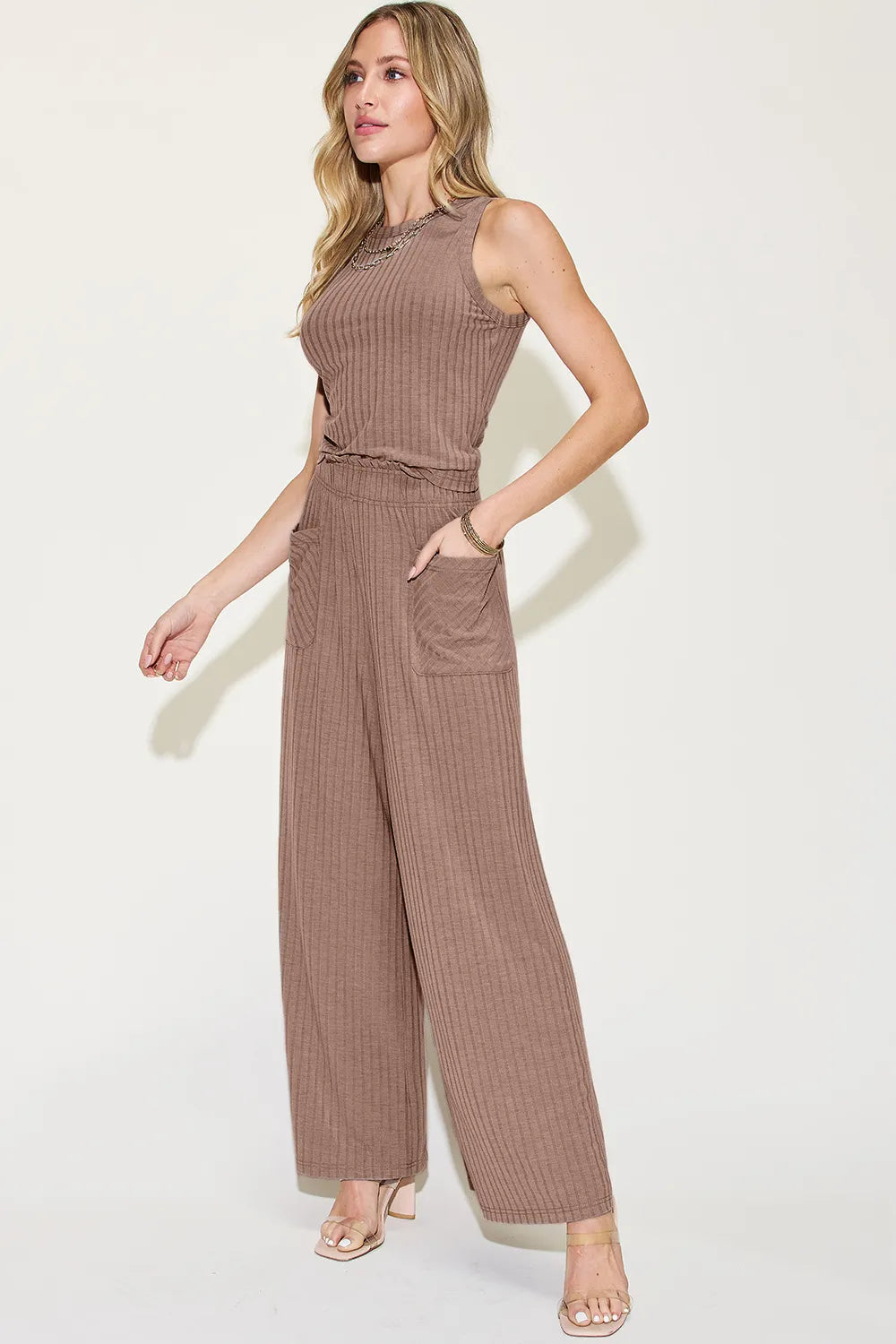Basic Bae Full Size Ribbed Tank and Wide Leg Pants Set-2 Piece Outfit Sets-Krush Kandy, Women's Online Fashion Boutique Located in Phoenix, Arizona (Scottsdale Area)