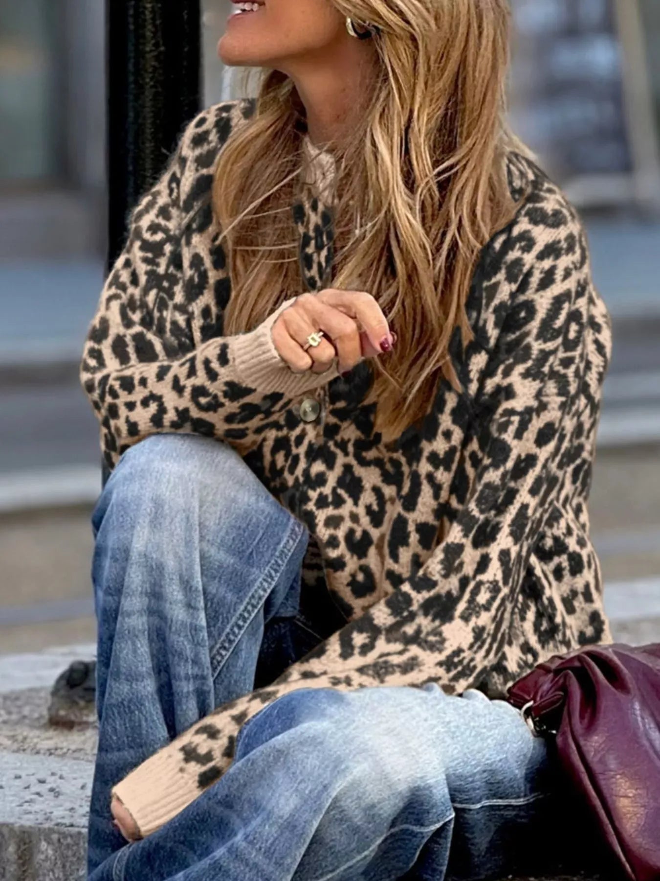 Leopard Drop Shoulder Chunky Knitted Cardigan-Sweater-Krush Kandy, Women's Online Fashion Boutique Located in Phoenix, Arizona (Scottsdale Area)