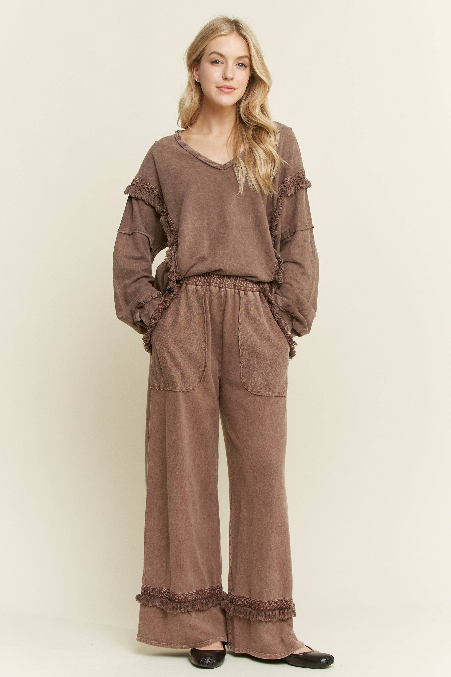 Mineral Washed Tassel Fringe Pants-Pants-Krush Kandy, Women's Online Fashion Boutique Located in Phoenix, Arizona (Scottsdale Area)